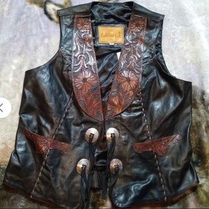 Womens Black Leather Vest NEW gift sz M Festival